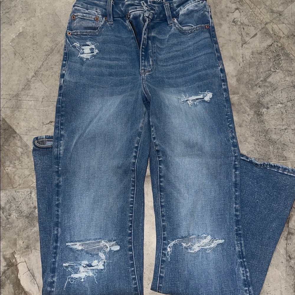 American Eagle Outfitters Flare Distressed Jeans - Blue